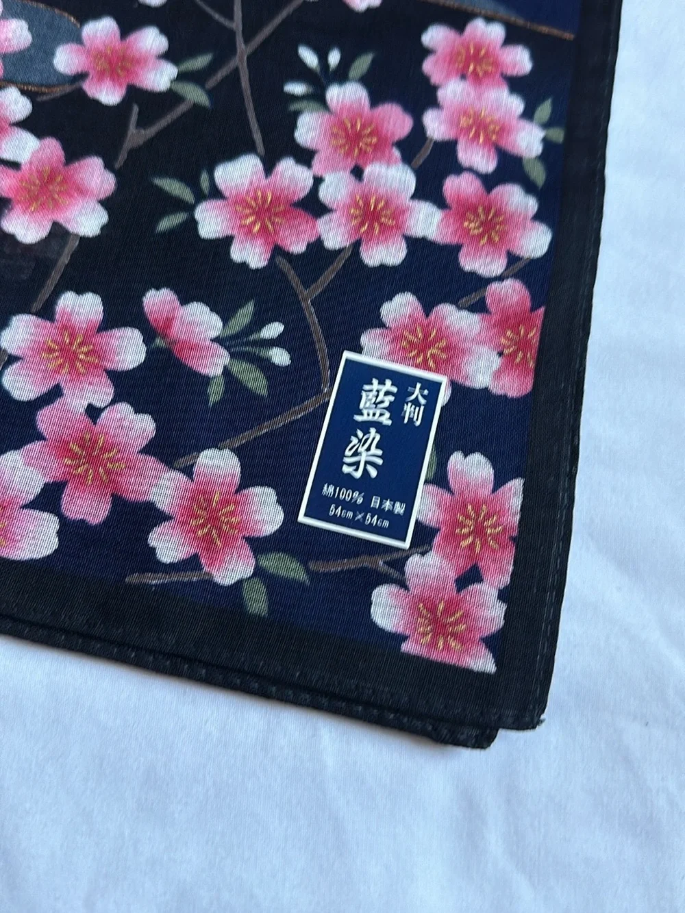 Floral Cherry Blossom Mountain Square Scarf - Navy & Pink